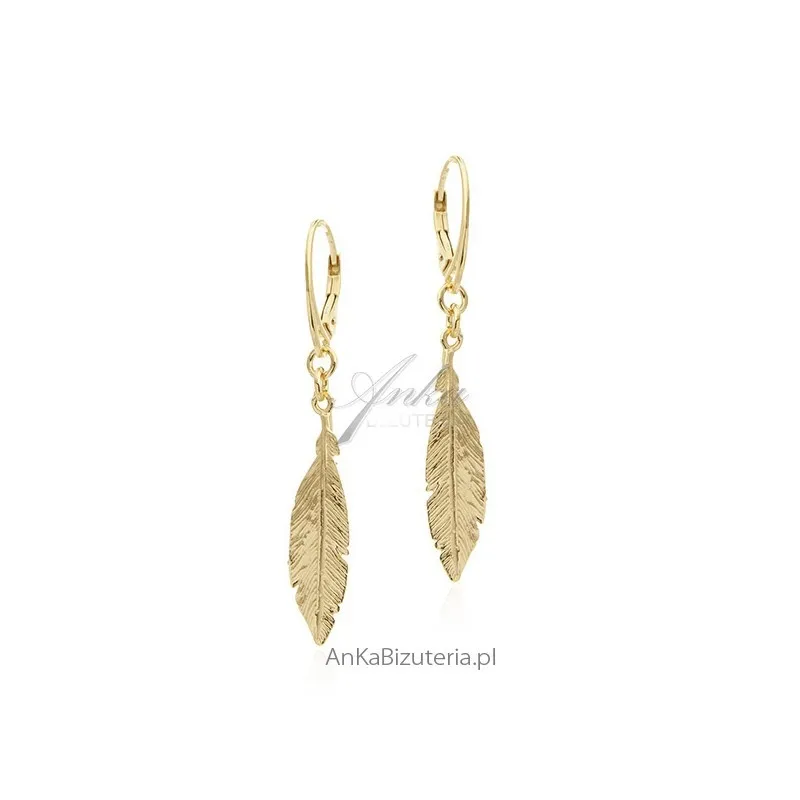 Kolczyki srebrne pozłacane piórka  diamentowane