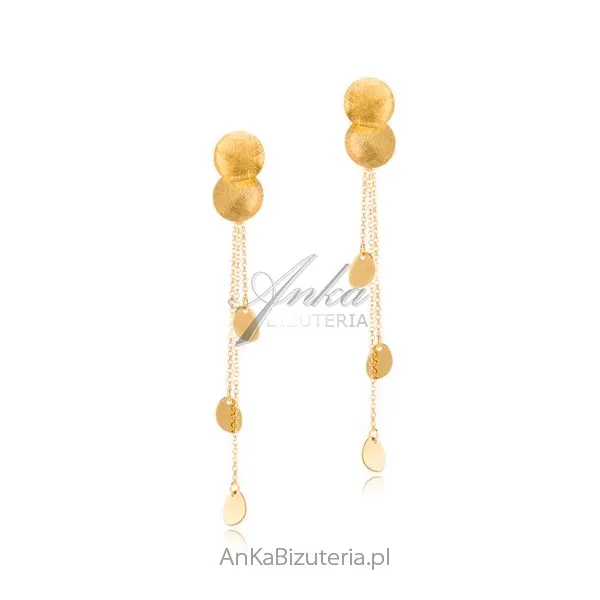 Kolczyki srebrne długie pozłacane i satynowane  -oryginalne