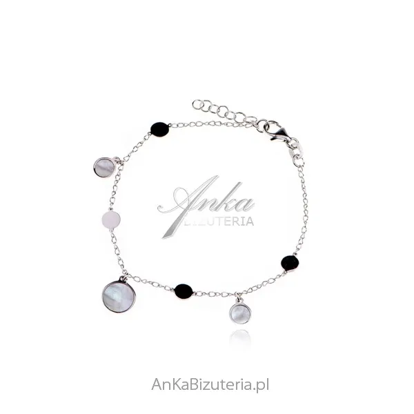 Bransoletka srebrna z białą  masą perłową