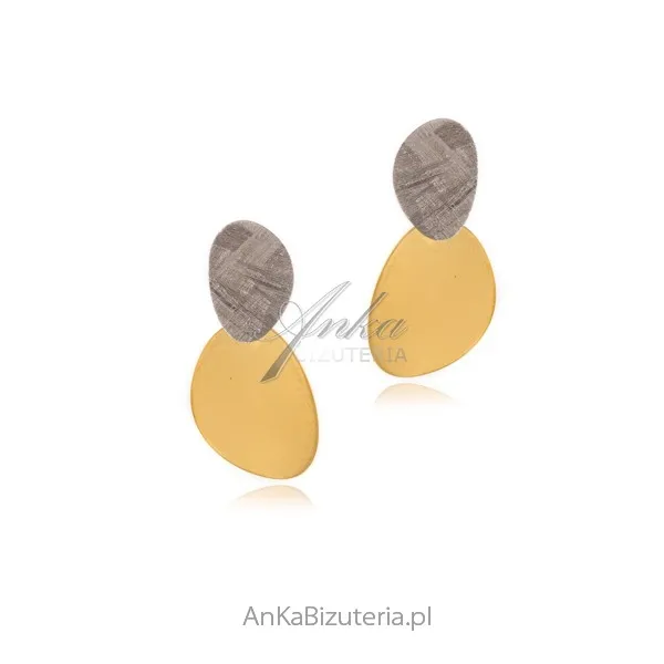 Kolczyki srebrne pozłacane i satynowane - eleganckie