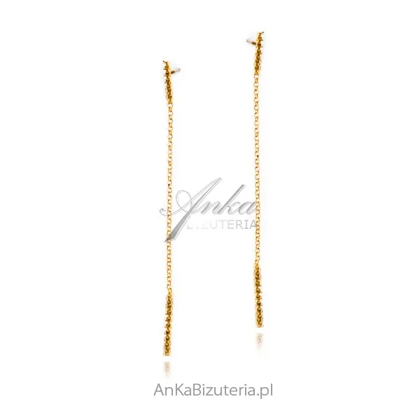 Kolczyki srebrne pozłacane  diamentowane pałeczki