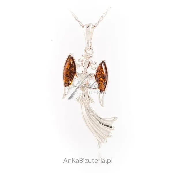 Zawieszka srebrna z bursztynem kobieta anioł