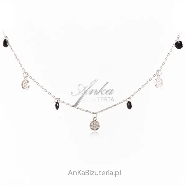 Subtelny naszyjnik srebrny z białymi i czarnymi cyrkoniami