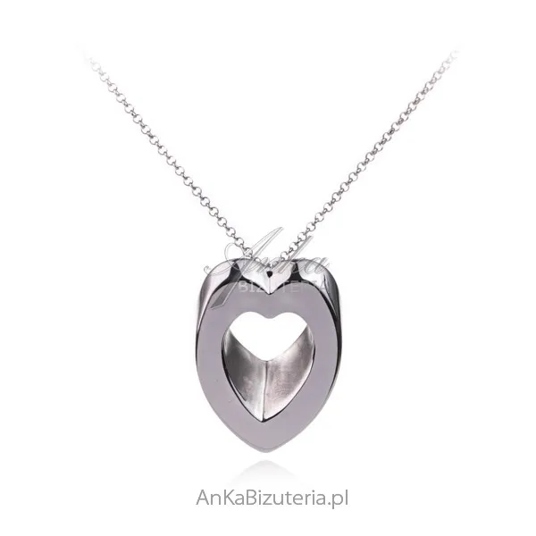 Naszyjnik srebrny duże serce 3d