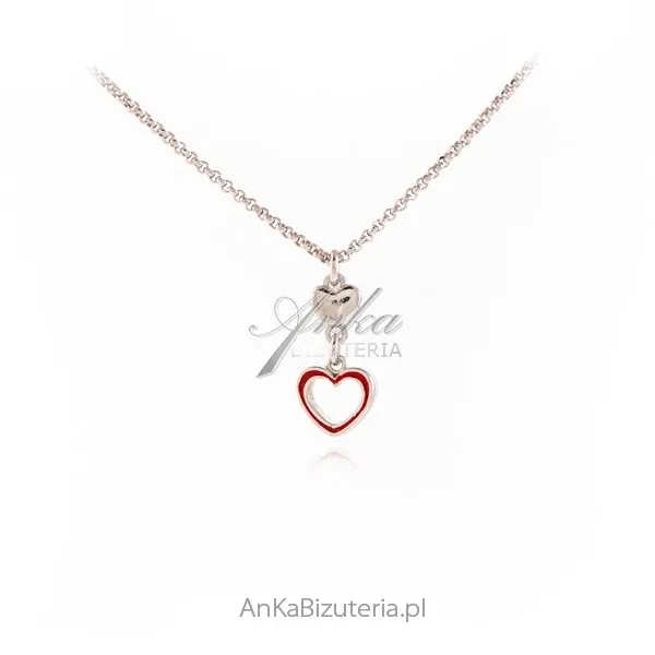 Naszyjnik srebrny serduszko z czerwoną emalią