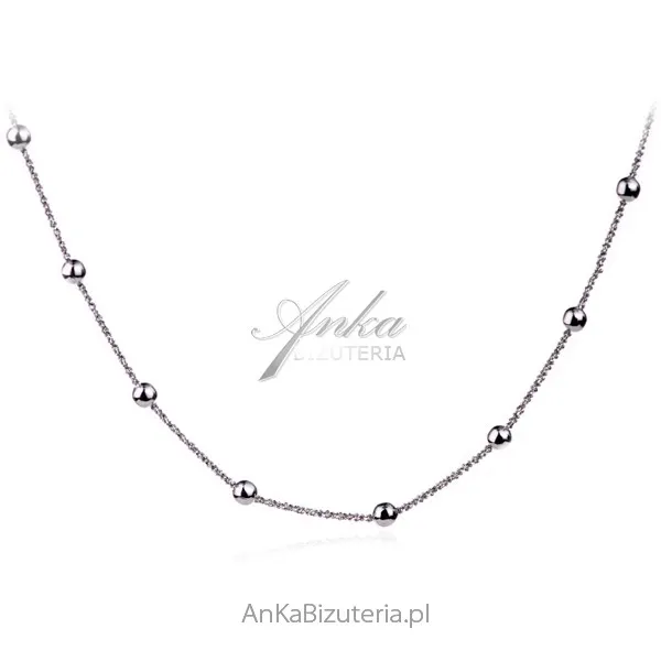 Srebrny naszyjnik z diamentowanym łańcuszkiem  i kuleczkami