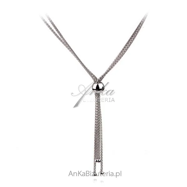 Srebrny naszyjnik krawat  na łańcuszkach typu calza z okrągłą zawieszką