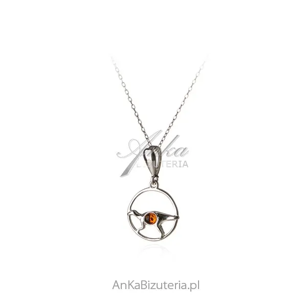 Srebrna zawieszka z bursztynem dinozaur