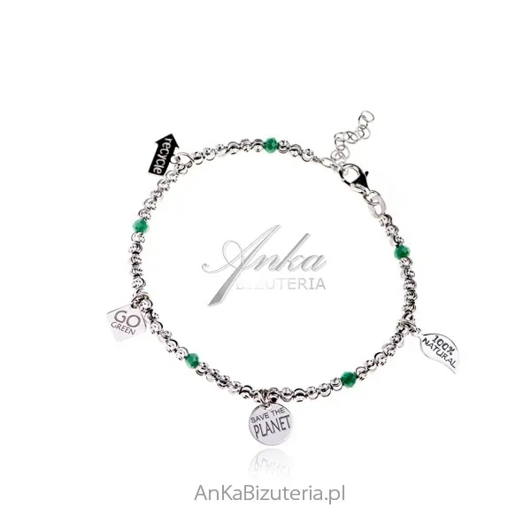 Biżuteria eko  - srebrna bransoletka save the planet