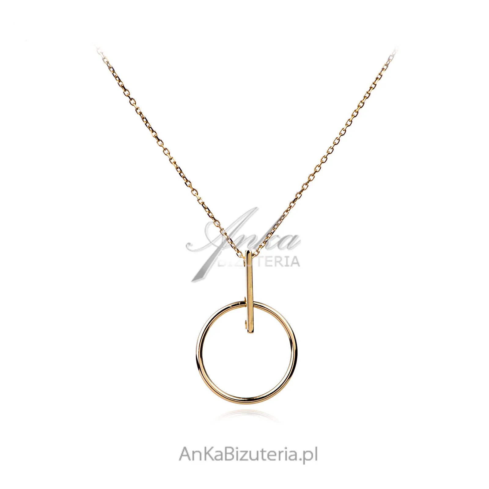Srebrny naszyjnik pozłacany kółko z pałeczką
