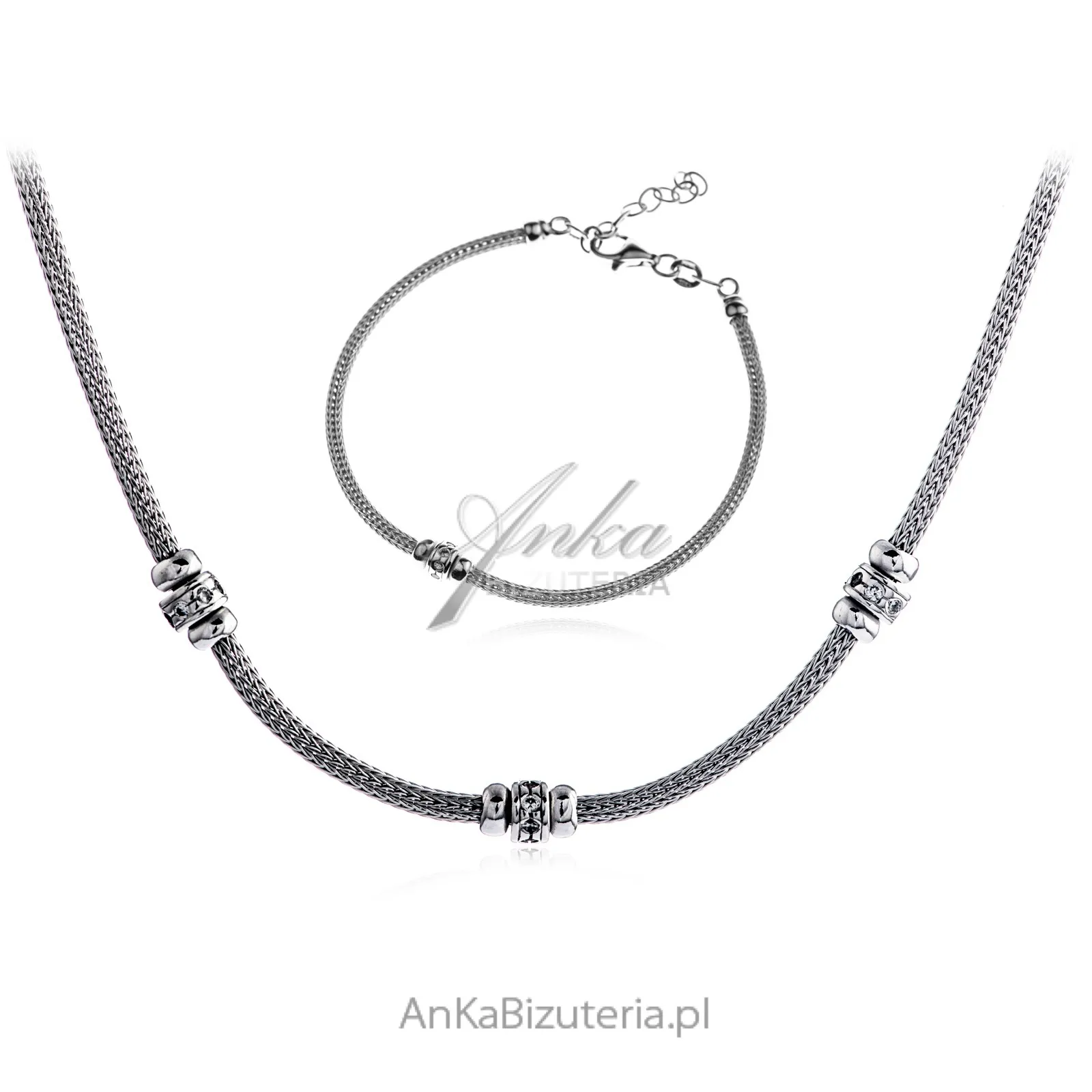 Biżuteria srebrna włoska - komplet z cyrkoniami