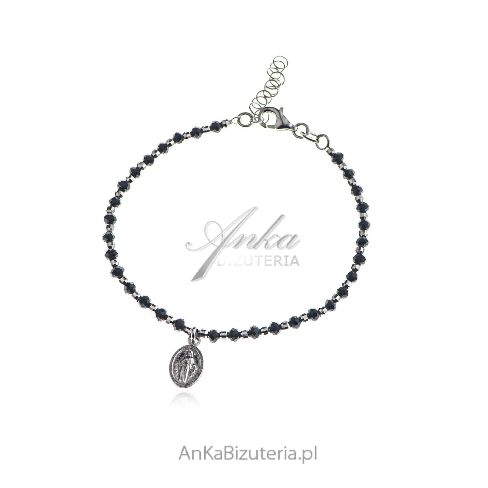 Bransoletka srebrna z  czarnymi onyksami