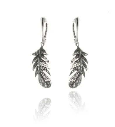Kolczyki srebrne oksydowane piórka