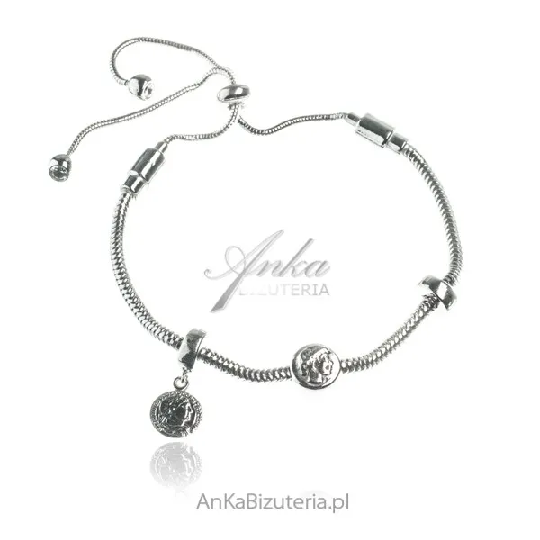 Bransoletka srebrna  monety regulowana  - hit włochy