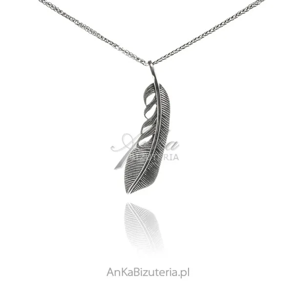 Srebrna zawieszka piórko oksydowane