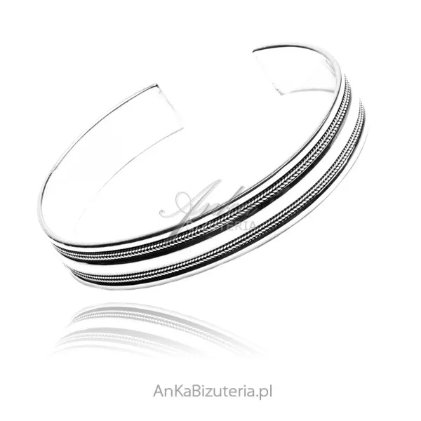 Bransoletka srebrna typu bangle oksydowana