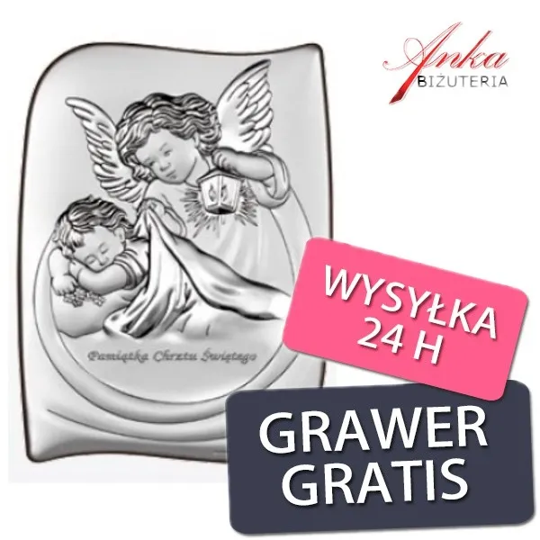 Pamiątka chrztu świętego  - obrazek srebrny dla dziecka 13,5/18 cm grawer gratis!