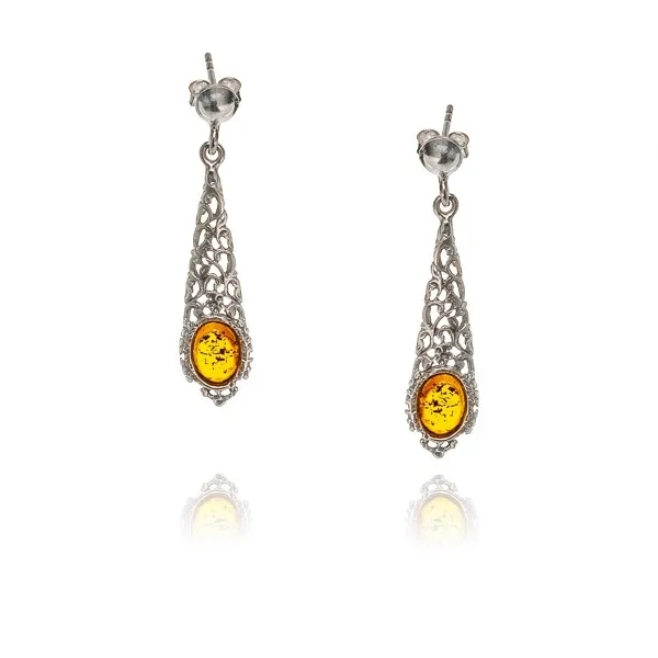 Długie kolczyki srebrne z bursztynem