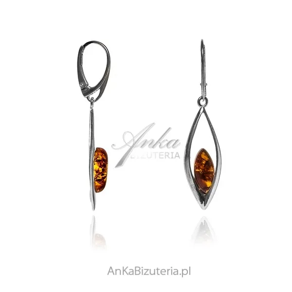 Kolczyki srebrne z bursztynem długie
