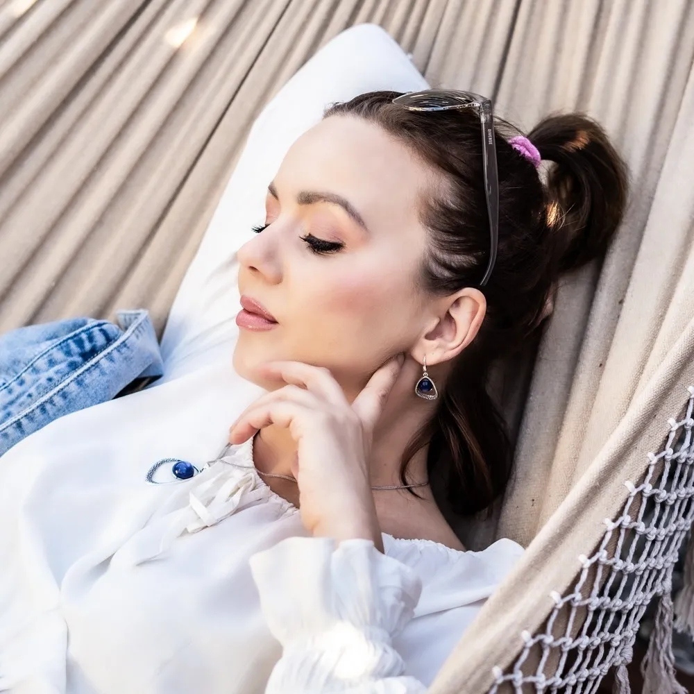 Komplet biżuteria srebrna z granatowym uleksytem oksydowany