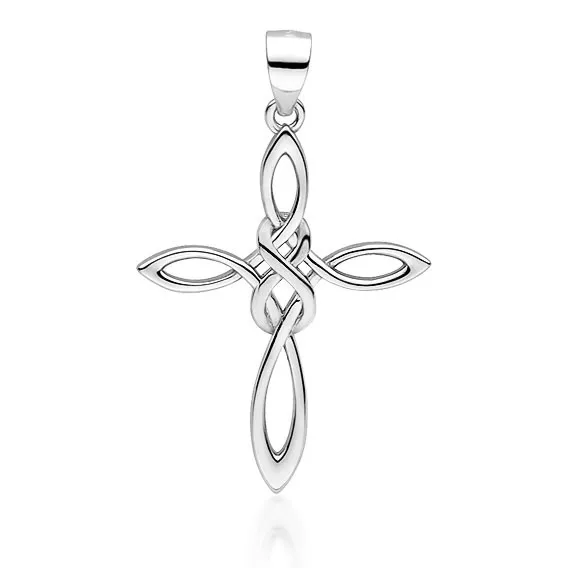 Krzyżyk srebrny rodowany ze znakiem nieskończoności