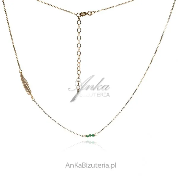 Naszyjnik srebrny pozłacany ze spinelami i liściem paprcoci