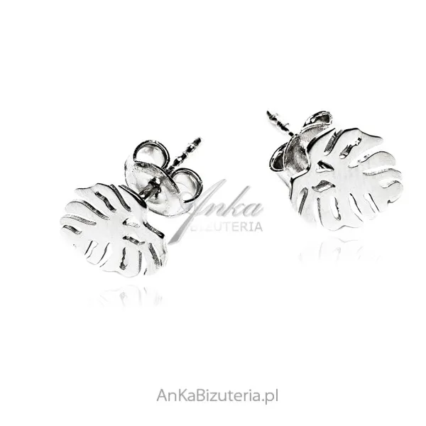 Kolczyki srebrne liść monstery