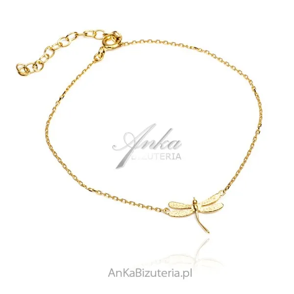 Bransoletka srebrna pozłacana z ważką