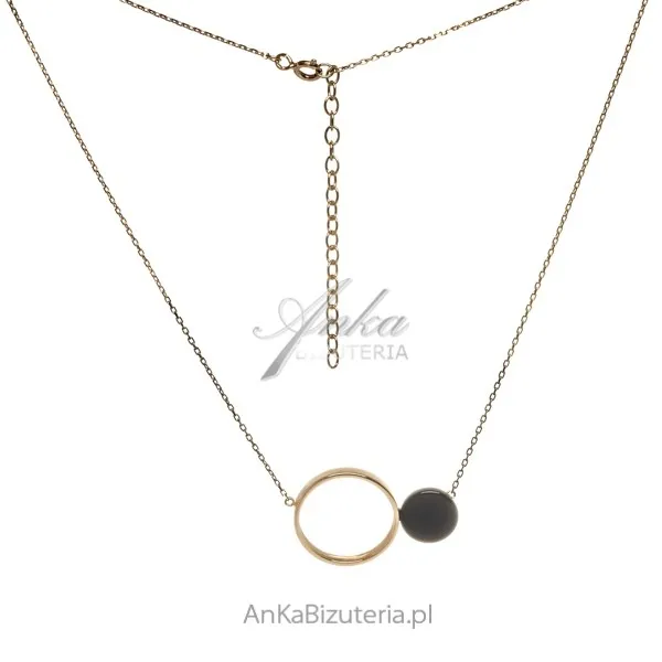 Naszyjnik srebrny pozłacany z czarnym onyksem