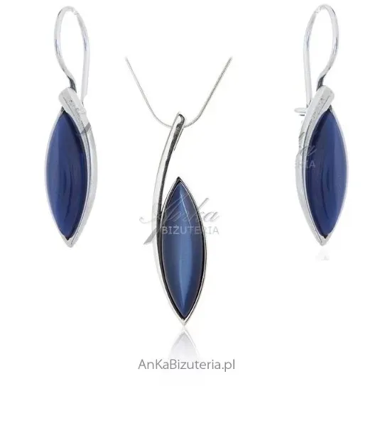 Komplet biżuteria srebrna z granatowym uleksytem