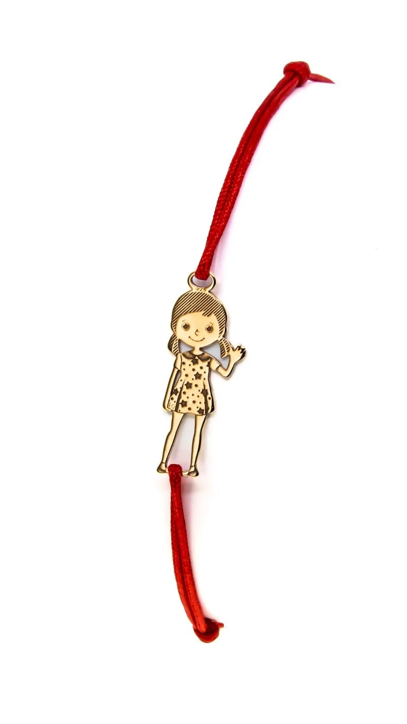 Bransoletka na czerwonym szmyreczku dziewczynka  srebrna pozłacana