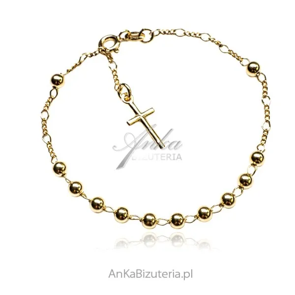 Bransoletka srebrna pozłacana różaniec