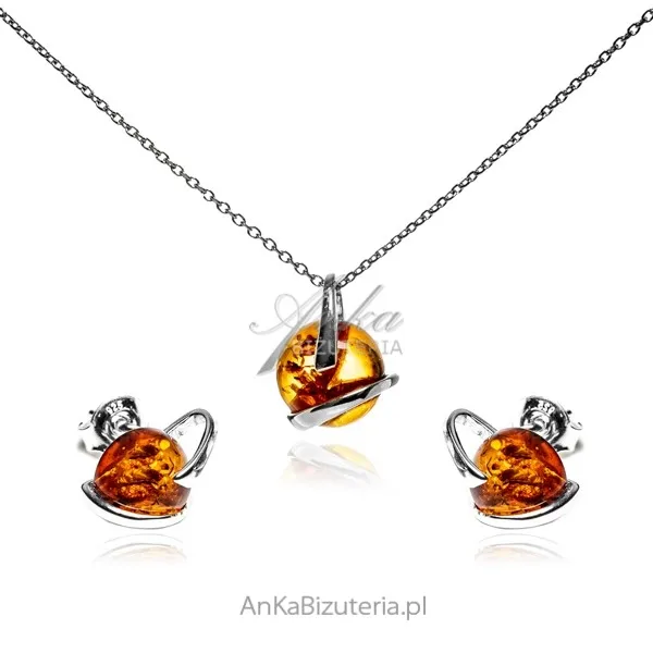 Biżuteria srebrna komplet z bursztynem