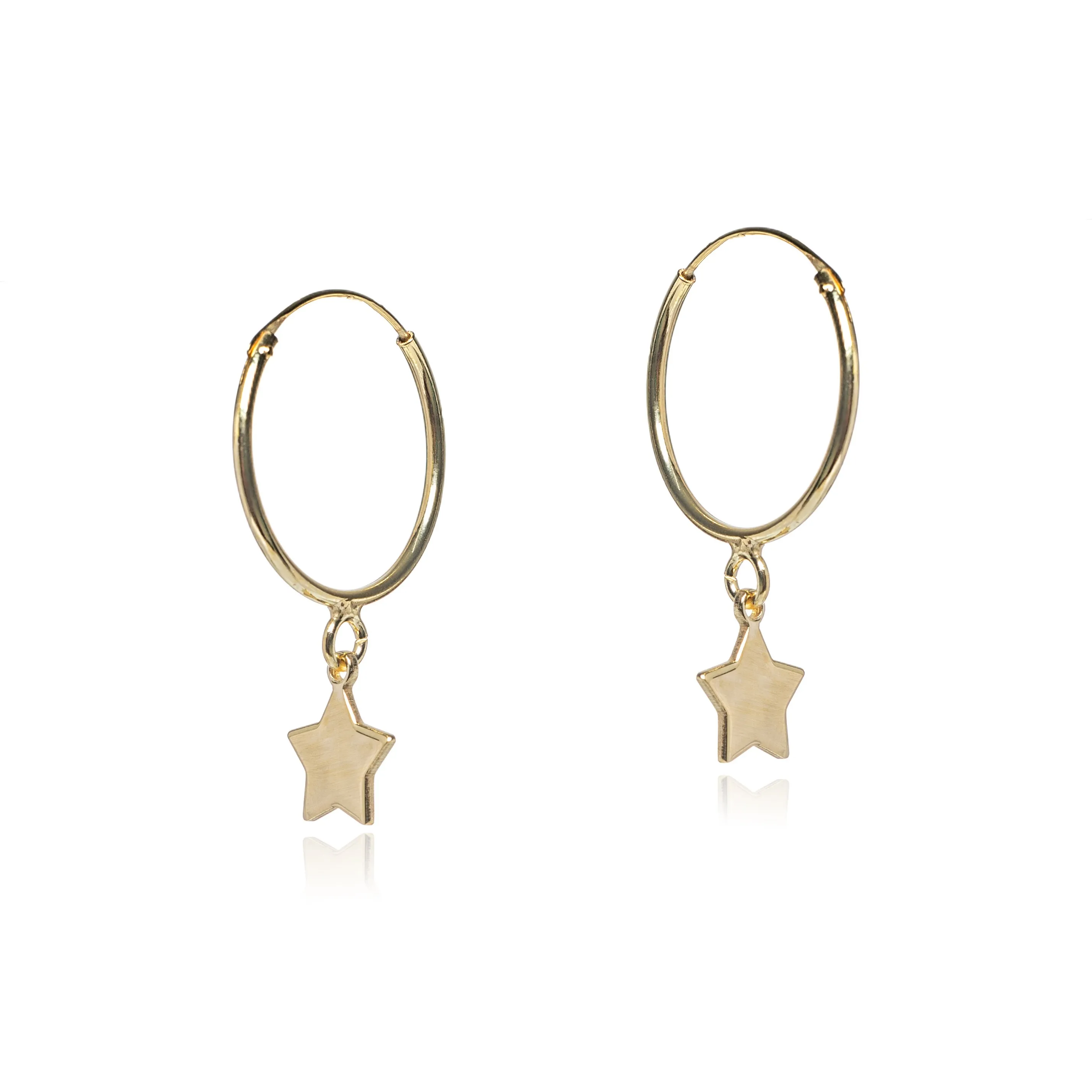 Kolczyki srebrne pozłacane kółka z wiszącymi gwiazdkami