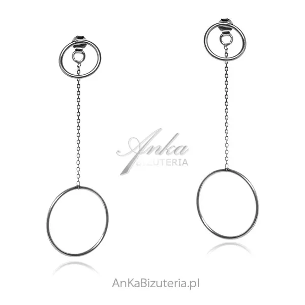 Kolczyki srebrne kółka na łańcuszku