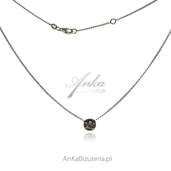 Naszyjnik srebrny z aniołkiem oksydowany
