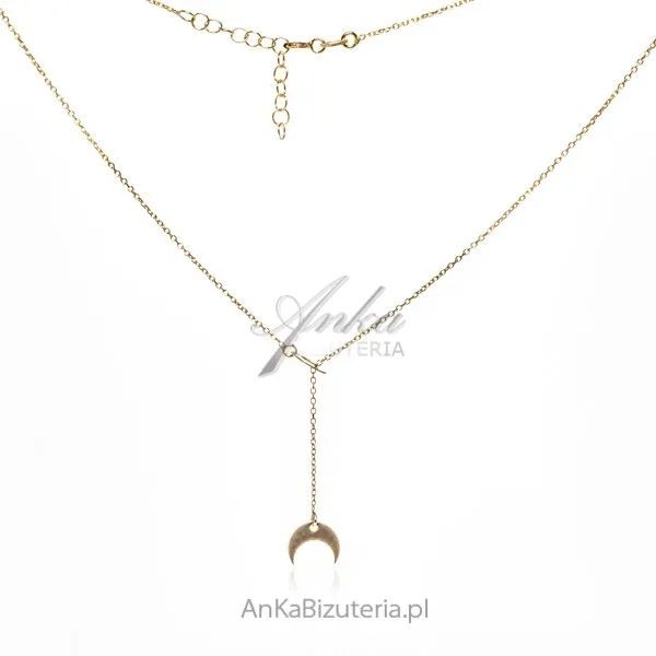 Naszyjnik srebrny pozłacany krawat z półksiężycem