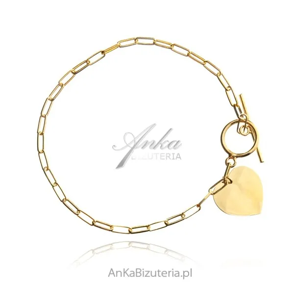 Bransoletka srebrna pozłacana  serce z tibonem