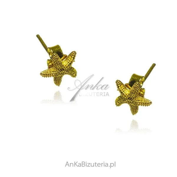 Kolczyki srebrne pozłacane  rozgwiazdy  satynowane