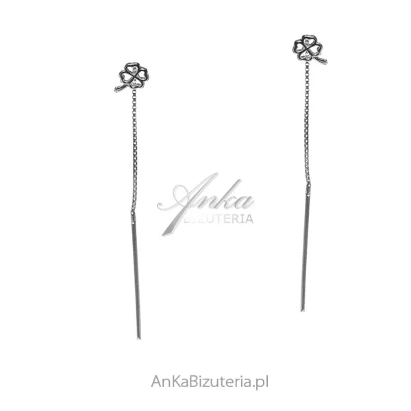 Kolczyki srebrne przeciągane  koniczynki