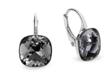 Kolczyki srebrne barete swarovski w kolorze silver night.