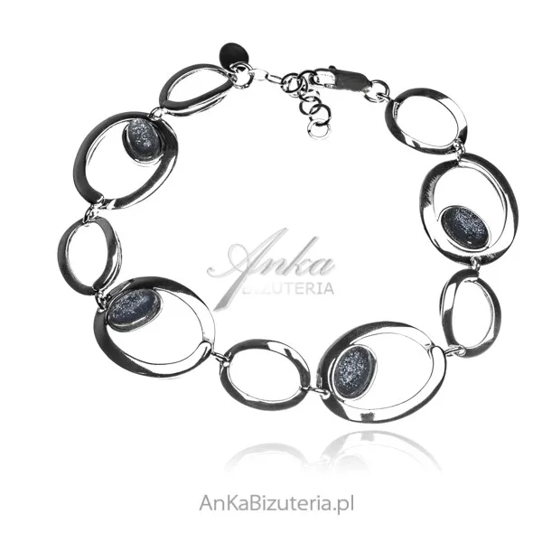 Bransoletka srebrna  tessa  z szarym kamieniem srebrzystym