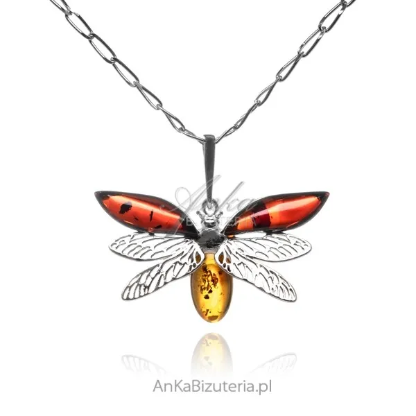 Zawieszka srebrna z bursztynem owad
