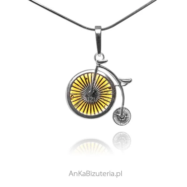 Zawieszka srebrna z bursztynem rowerek