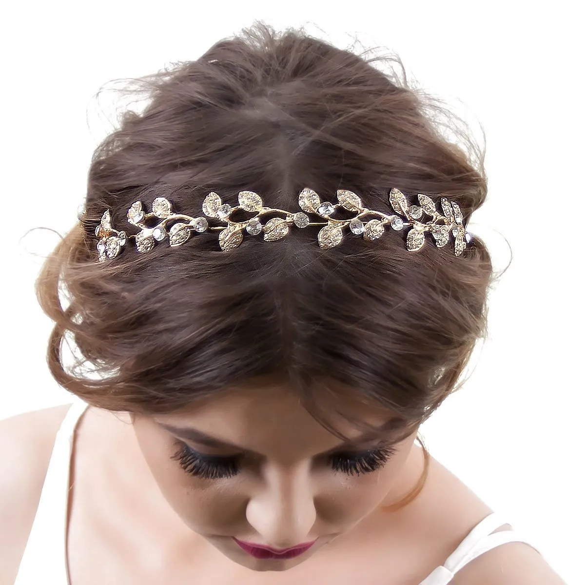 OZDOBA DO WŁOSÓW ŚLUBNA opaska ZŁOTA listki