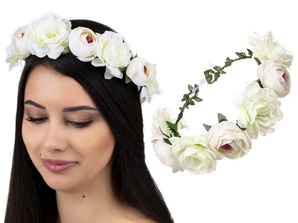 WIANEK na głowę opaska KWIATY piwonie ECRU ślubny