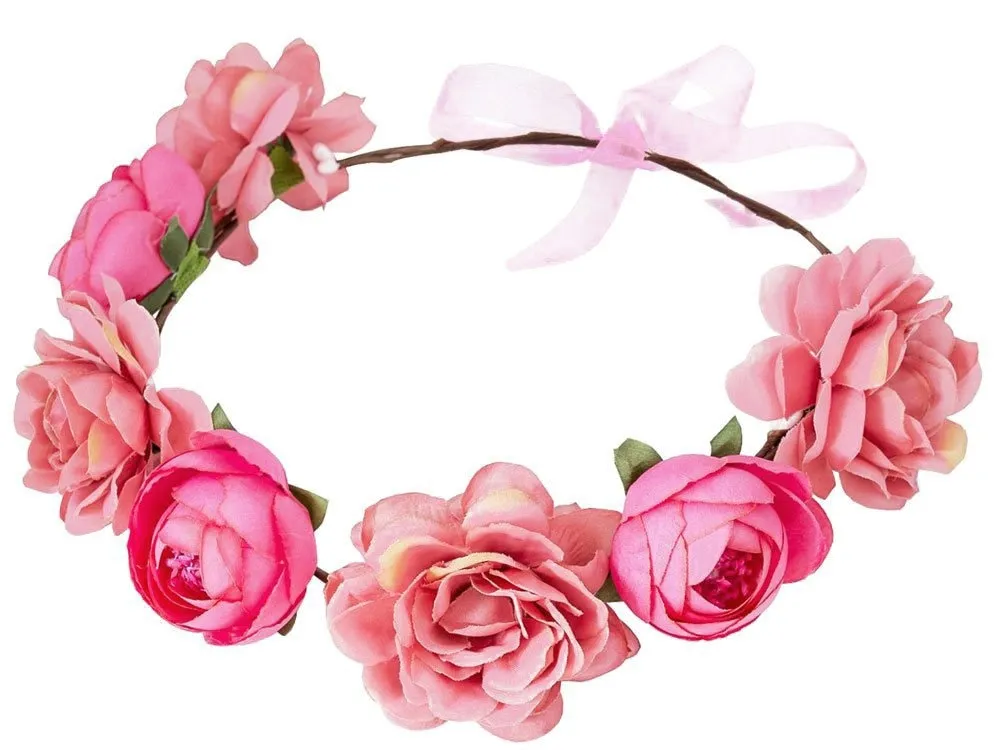 WIANEK NA GŁOWĘ piwonie KWIATY różowy ŚLUBNY