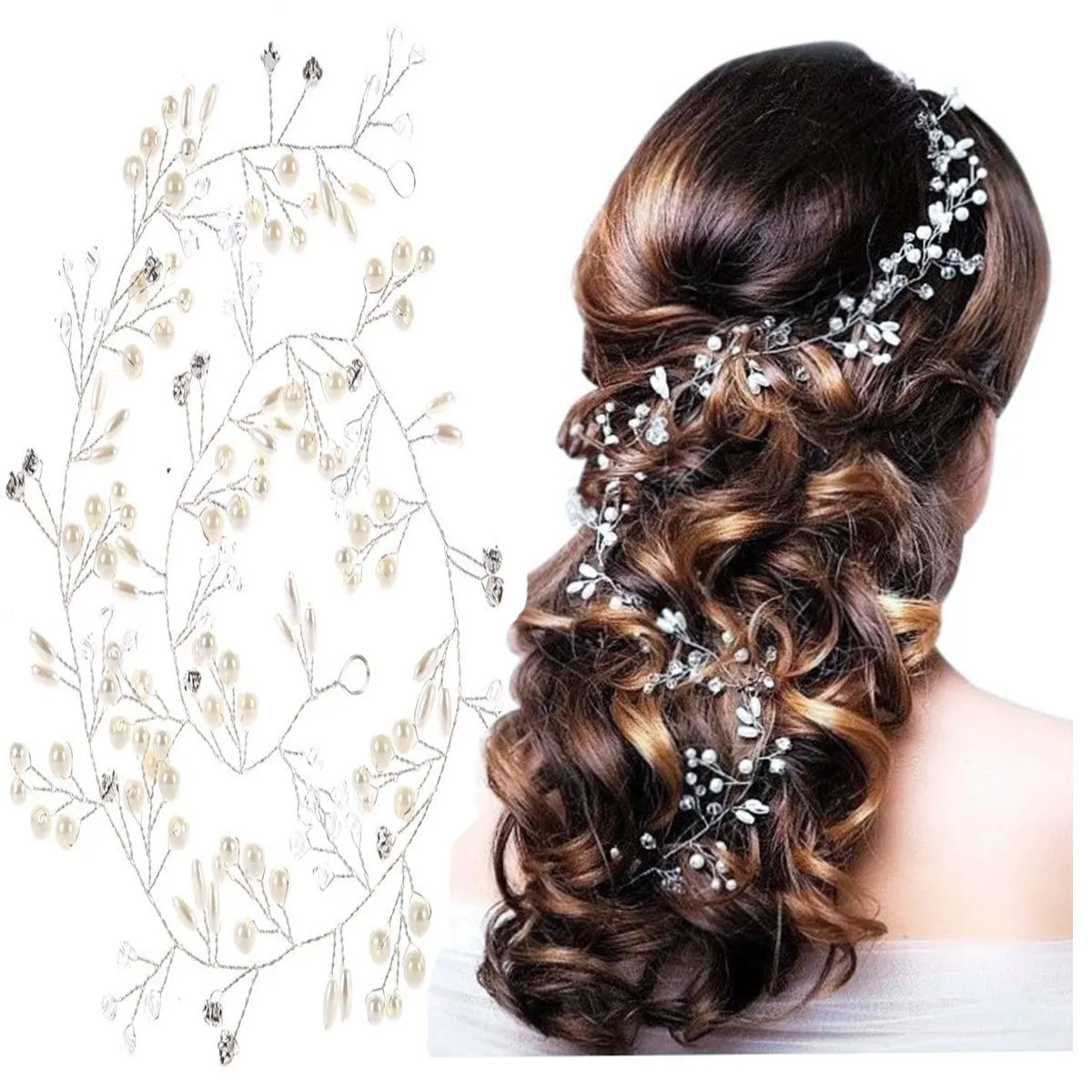 OZDOBA DO WŁOSÓW długa ŚLUBNA SREBRNA - 50cm