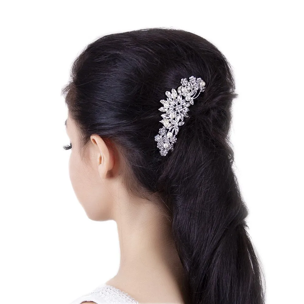 OZDOBA DO WŁOSÓW grzebyk ŚLUBNA kwiaty SREBRNA