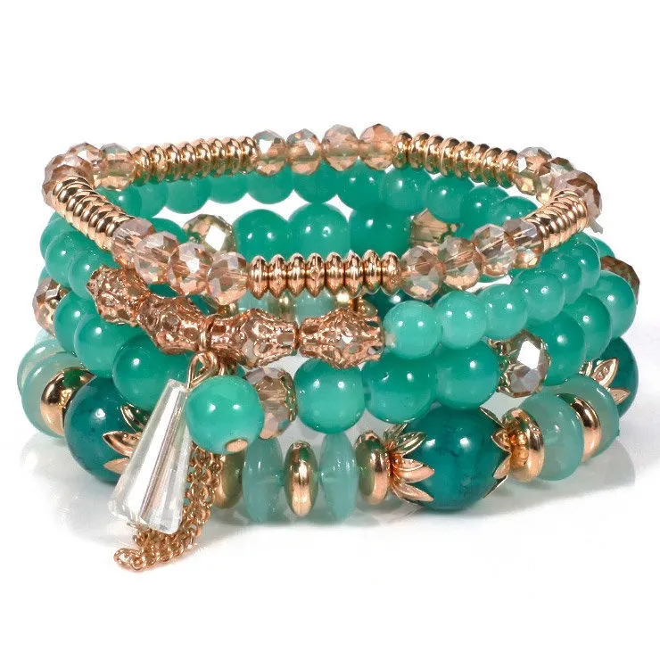 BRANSOLETKI damskie ZESTAW elegancki KORALIKI złote KRYSZTAŁ